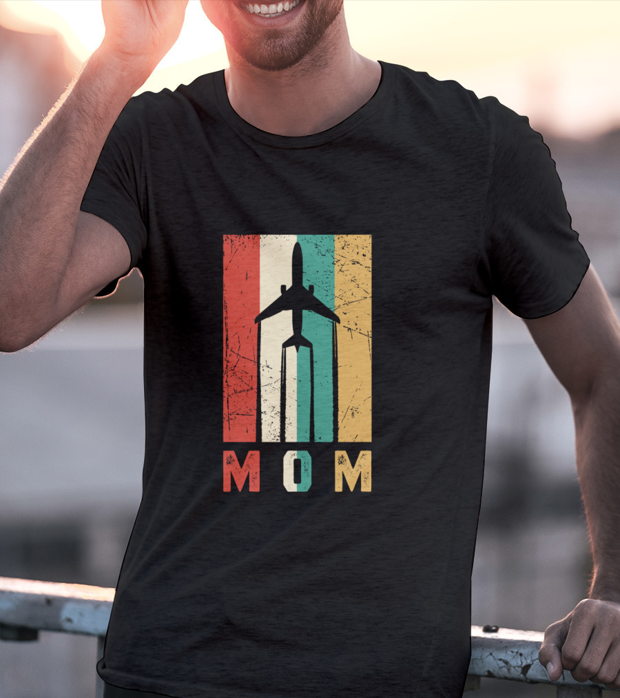 Mom Airplane Retro Vintage Pilot Stripe T-Shirt