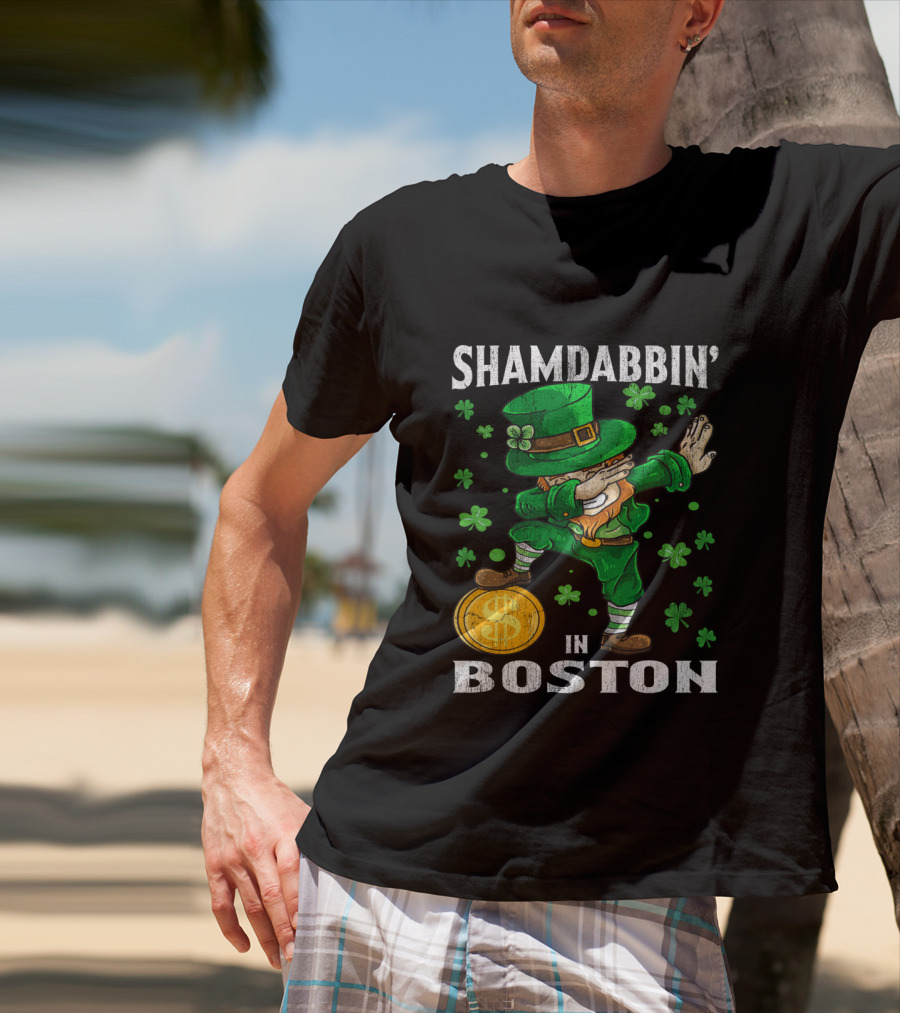 Shamdabbin In Boston Dabbing Leprechaun With Gold Coin And Shamrocks T-Shirt
