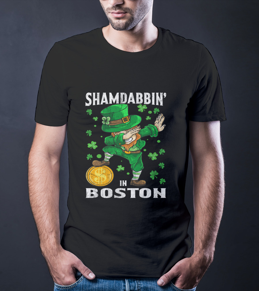 Shamdabbin In Boston Dabbing Leprechaun With Gold Coin And Shamrocks T-Shirt