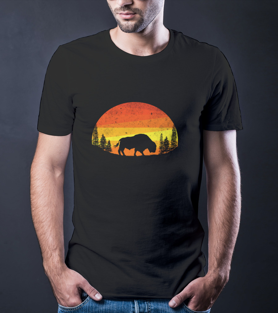 Buffalo Vintage Wildlife Animals Sunset T-Shirt