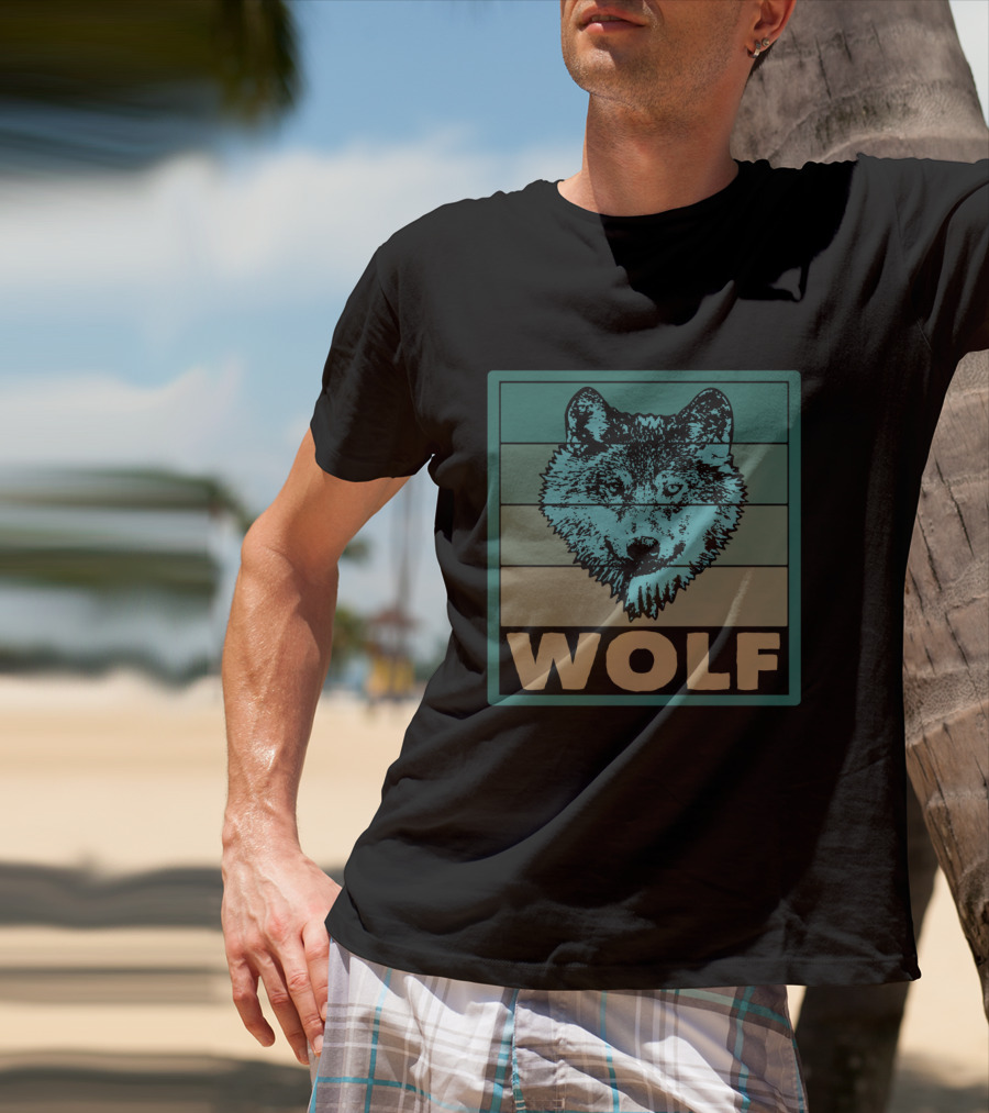 Wolf Wildlife Retro Striped T-Shirt