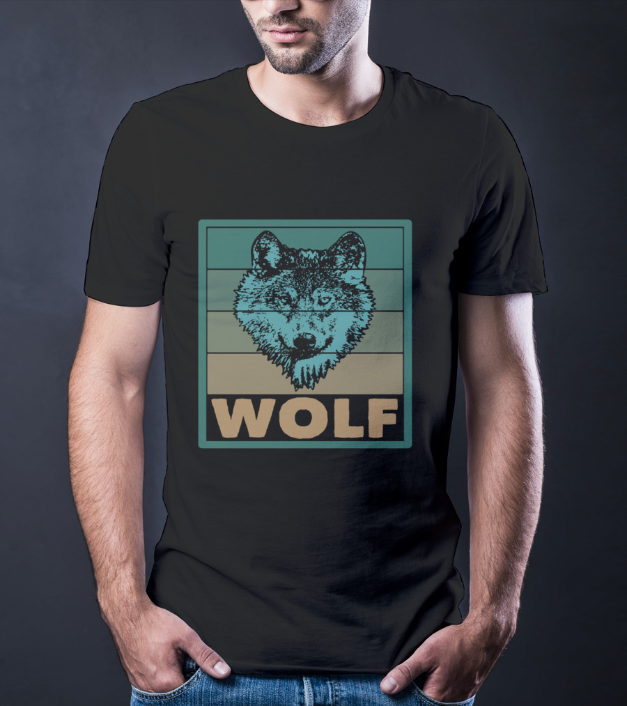 Wolf Wildlife Retro Striped T-Shirt