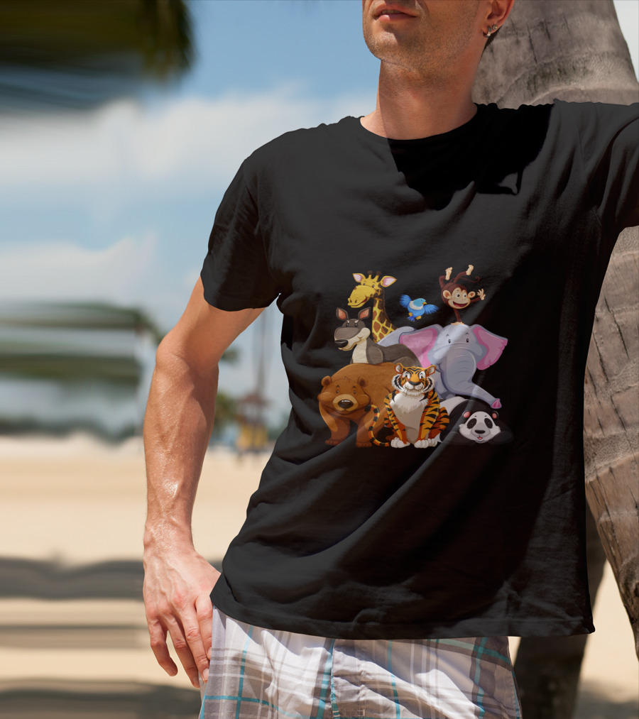 Zoo Animals Day World Wildlife Day Giraffe Elephant Tiger Panda Monkey Bear Kangaroo Bird T-Shirt