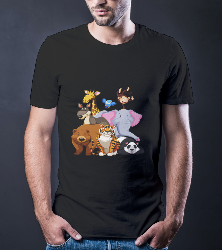 Zoo Animals Day World Wildlife Day Giraffe Elephant Tiger Panda Monkey Bear Kangaroo Bird T-Shirt