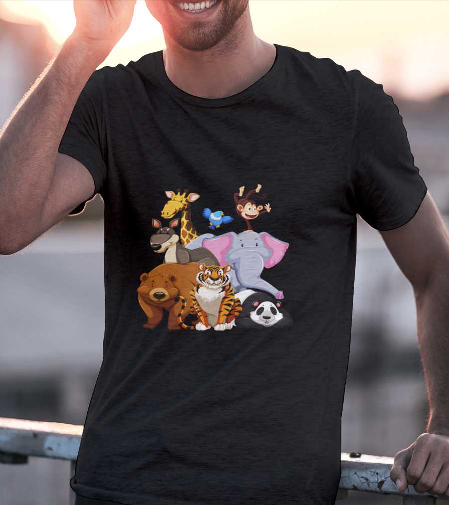 Zoo Animals Day World Wildlife Day Giraffe Elephant Tiger Panda Monkey Bear Kangaroo Bird T-Shirt