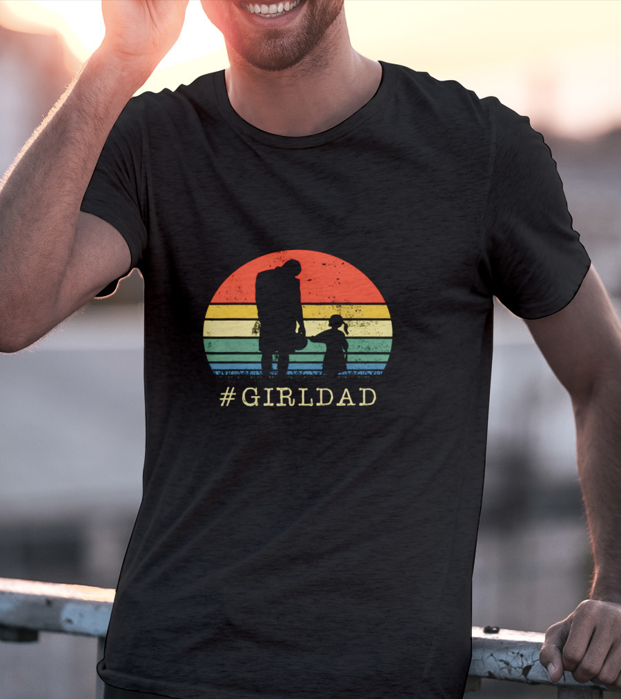 GirlDad Father And Daughter Silhouette Against Retro Sunset T-Shirt