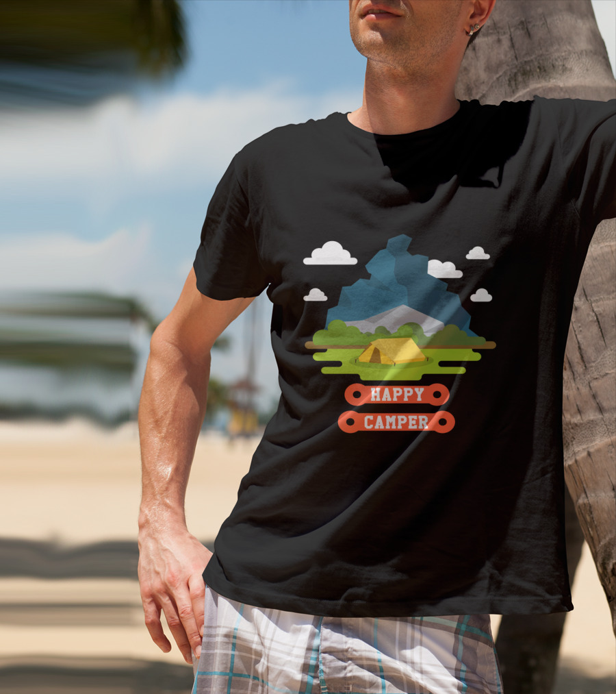 Happy Camper Mountain Tent Outdoors Adventure T-Shirt
