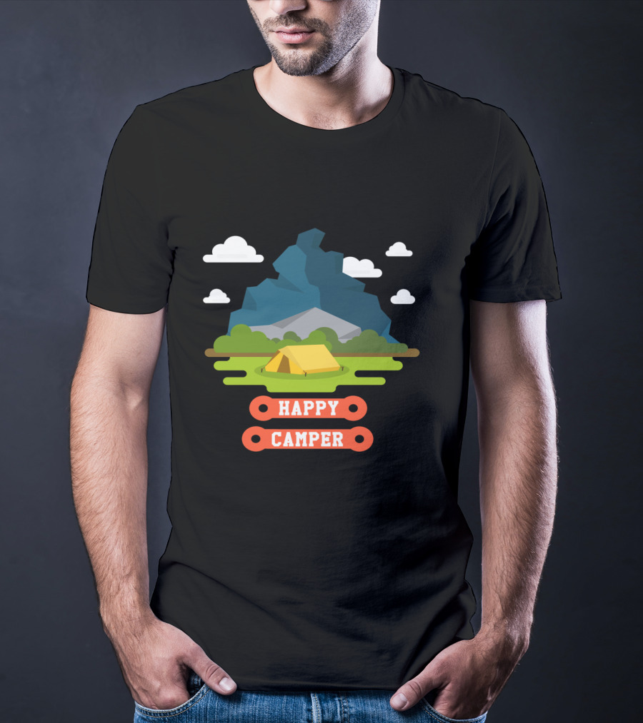 Happy Camper Mountain Tent Outdoors Adventure T-Shirt