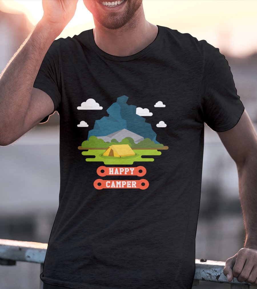 Happy Camper Mountain Tent Outdoors Adventure T-Shirt