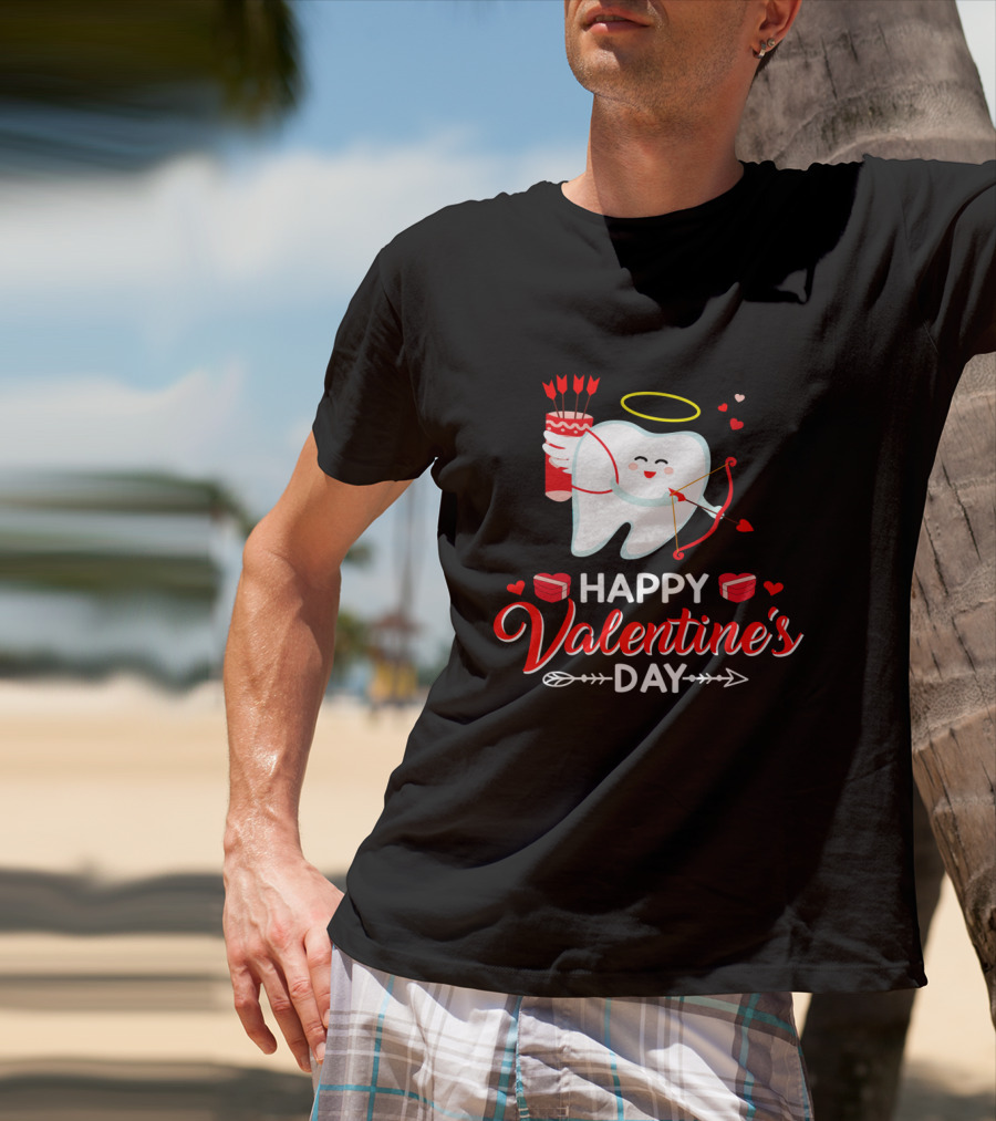 Happy Valentine's Day Cupid Tooth With Heart And Halo T-Shirt