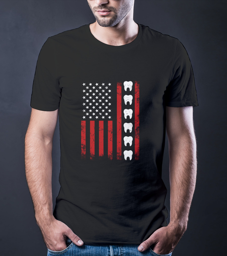 USA Tooth American Flag Patriotic Dentist Dad T-Shirt