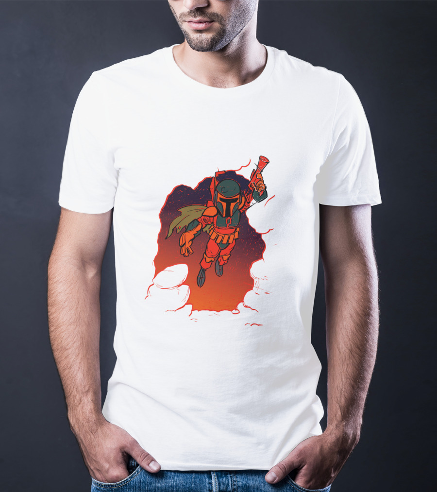Star Wars Boba Fett Illustrated Blast Mandalorian Jetpack Fire Burst T-Shirt