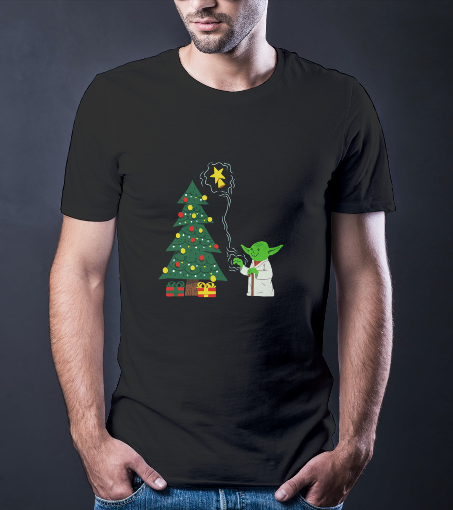 Star Wars Yoda Uses Force To Decorate Christmas Tree With Star T-Shirt