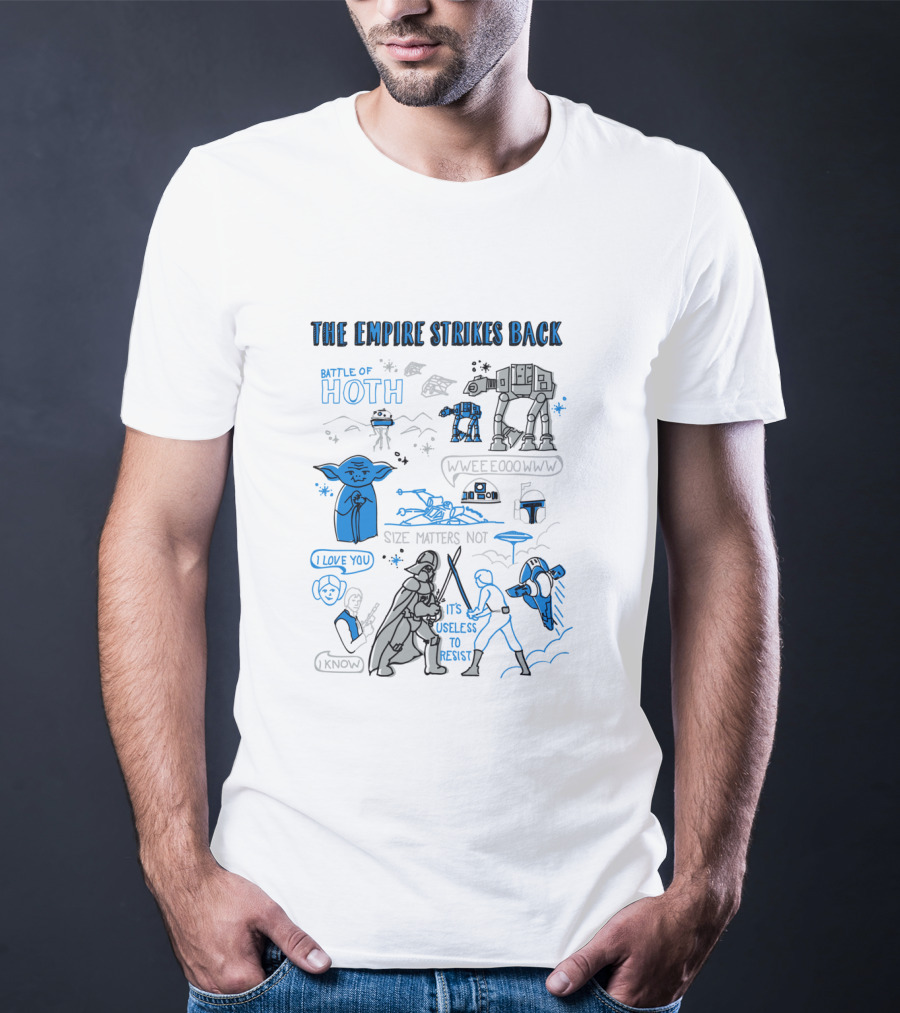 Star Wars The Empire Strikes Back Battle Of Hoth Yoda Darth Vader Lightsaber Doodle T-Shirt