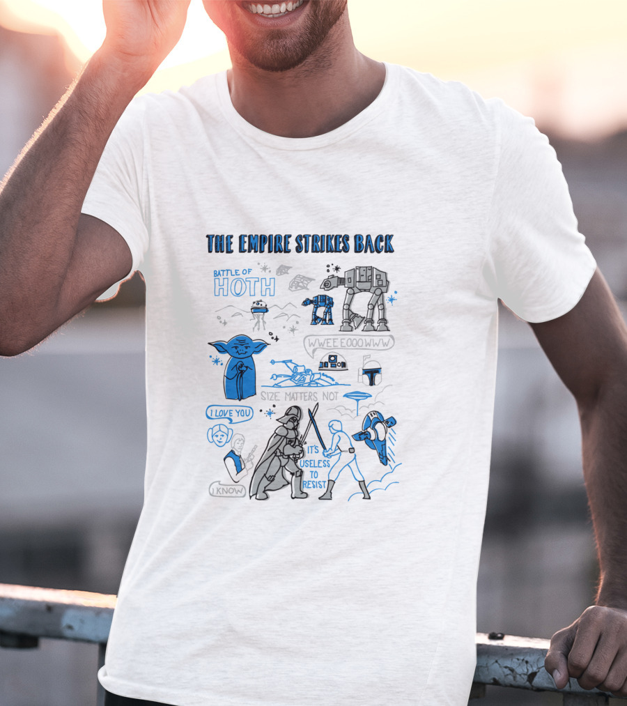 Star Wars The Empire Strikes Back Battle Of Hoth Yoda Darth Vader Lightsaber Doodle T-Shirt