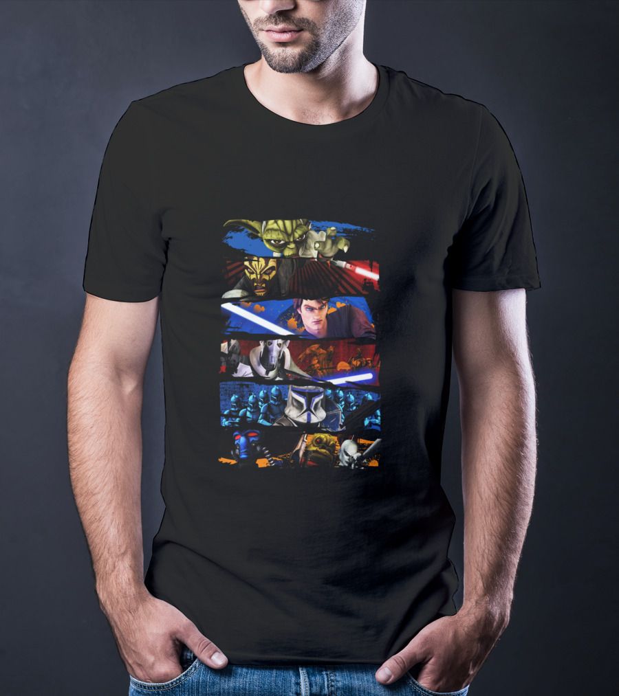 Star Wars The Clone Wars Character Panels Yoda Maul Anakin Grievous Clones T-Shirt