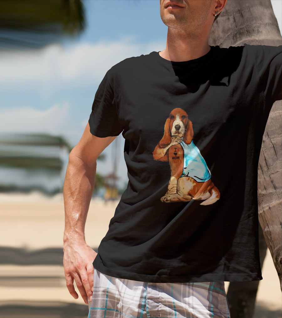 Basset Hound I Love Mom Tattoo Sitting T-Shirt