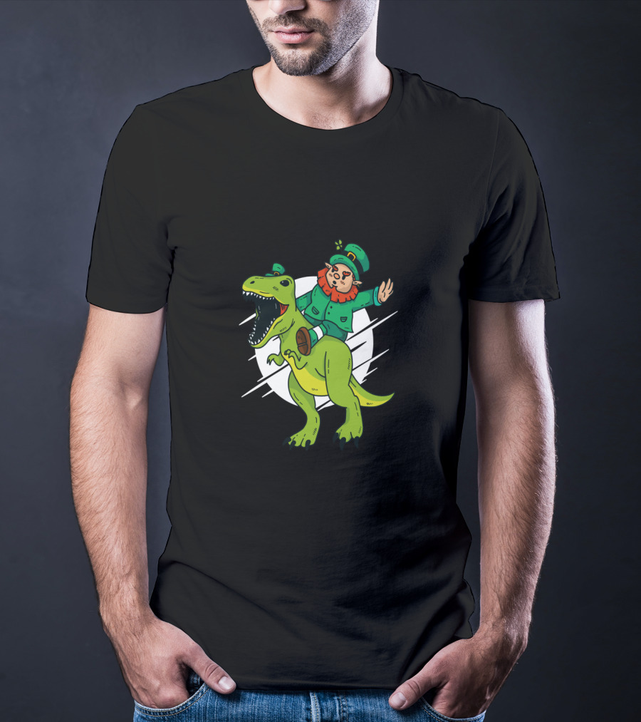 Leprechaun Riding Dinosaur Fantasy Adventure T-Shirt