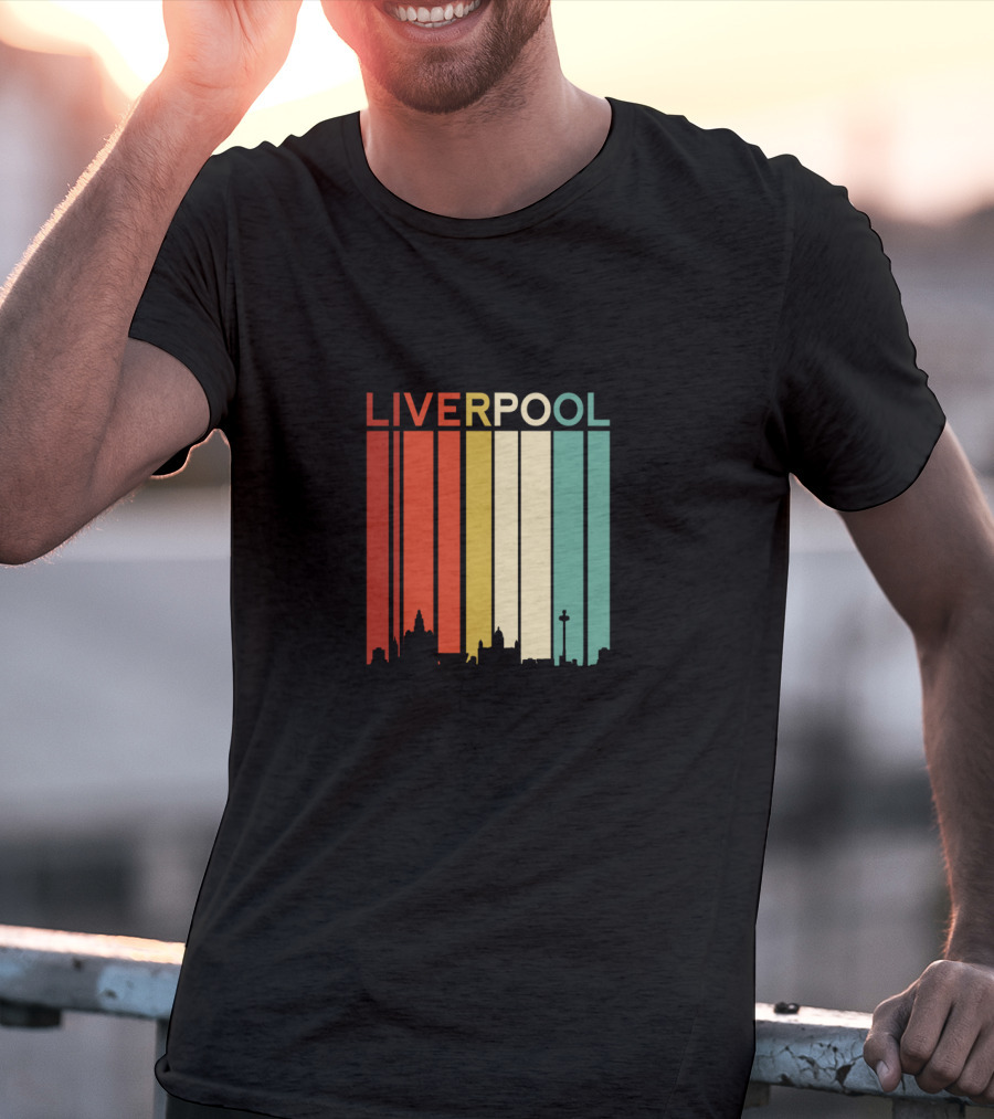 Liverpool England Skyline Retro Columns T-Shirt