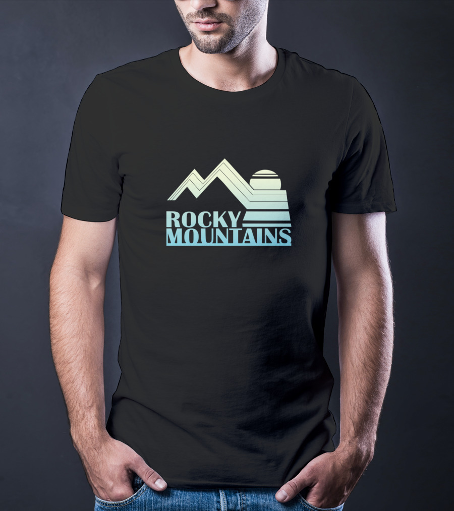 ROCKY MOUNTAINS Retro Sunset Logo Iconic Mountainscape T-Shirt