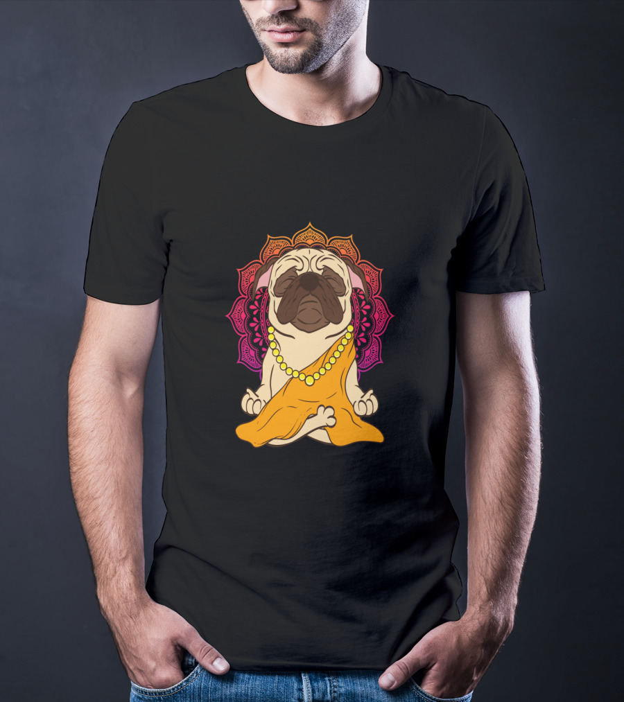 Buddhism Meditation Yoga Pug With Mandala And Beads T-Shirt