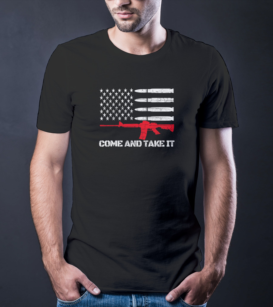 COME AND TAKE IT AR 15 American Flag Bullet Stripes T-Shirt