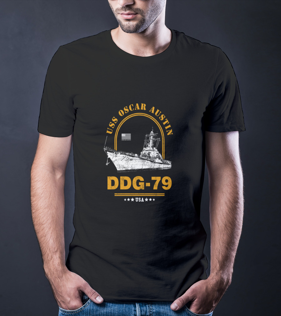 USS Oscar Austin DDG-79 USA Navy Ship Flag Stars T-Shirt