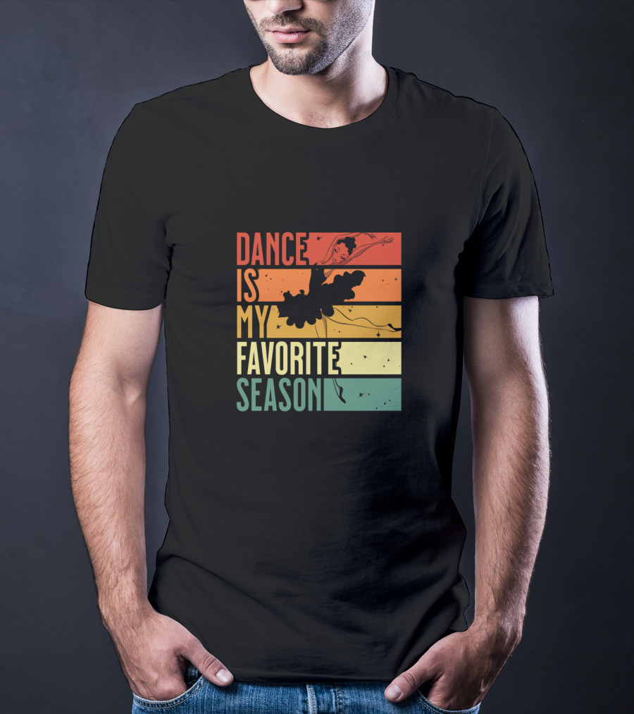 Dance Is My Favorite Season Ballerina Silhouette Retro Sunset Stripes T-Shirt