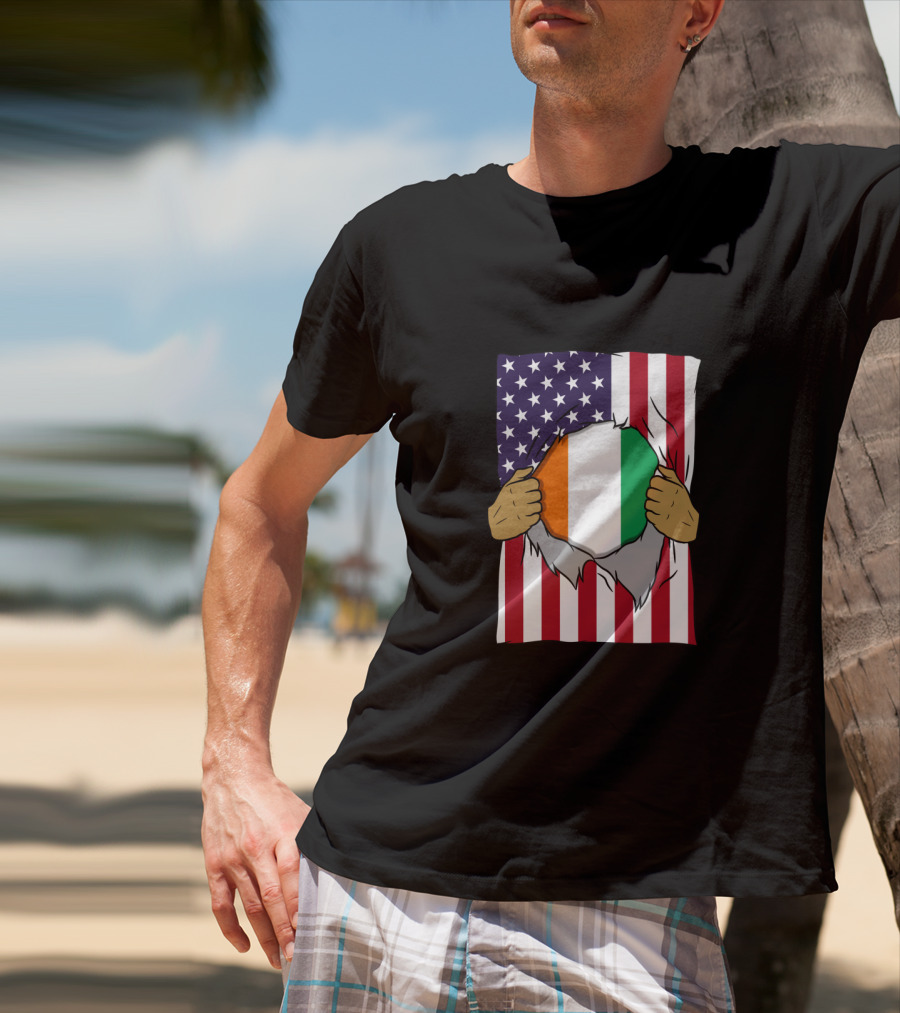 Ivory Coast Flag Inside American Flag Ivorian Pride Home T-Shirt