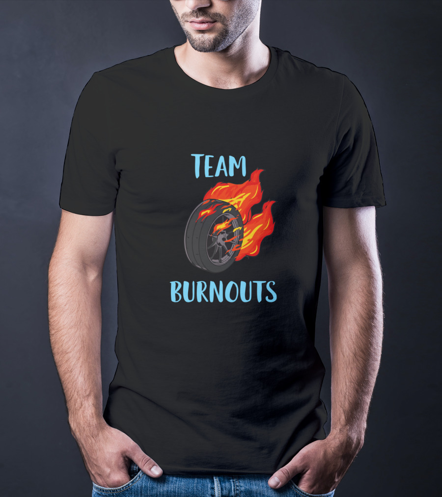 Team Burnouts Gender Reveal Party Idea Baby Boy Reveal Flame Tire T-Shirt