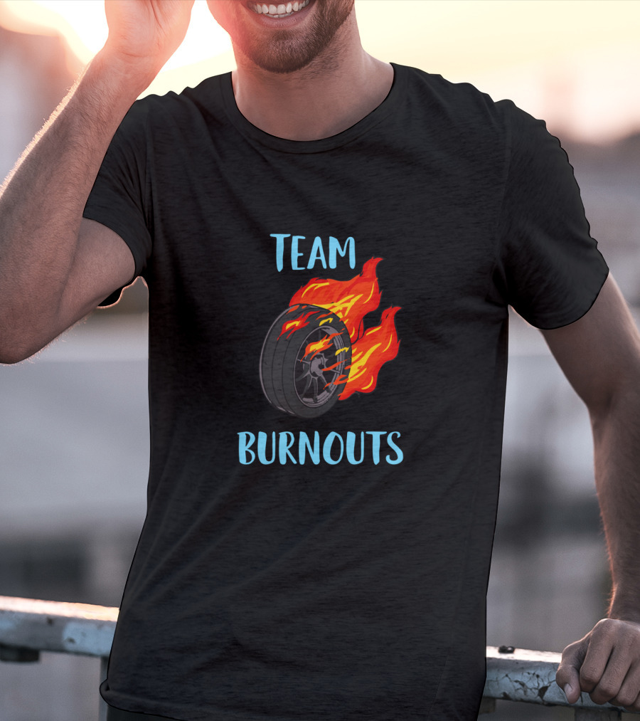 Team Burnouts Gender Reveal Party Idea Baby Boy Reveal Flame Tire T-Shirt