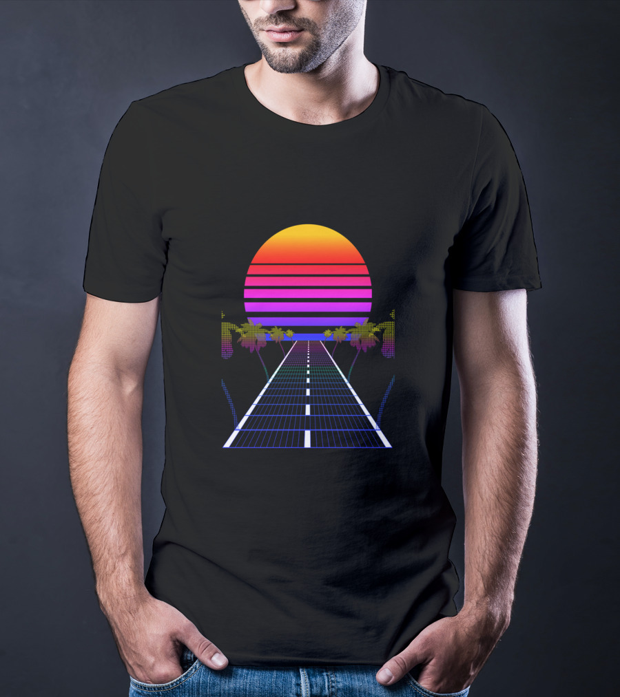 Vaporwavewave Retro Sunset Palm Road T-Shirt