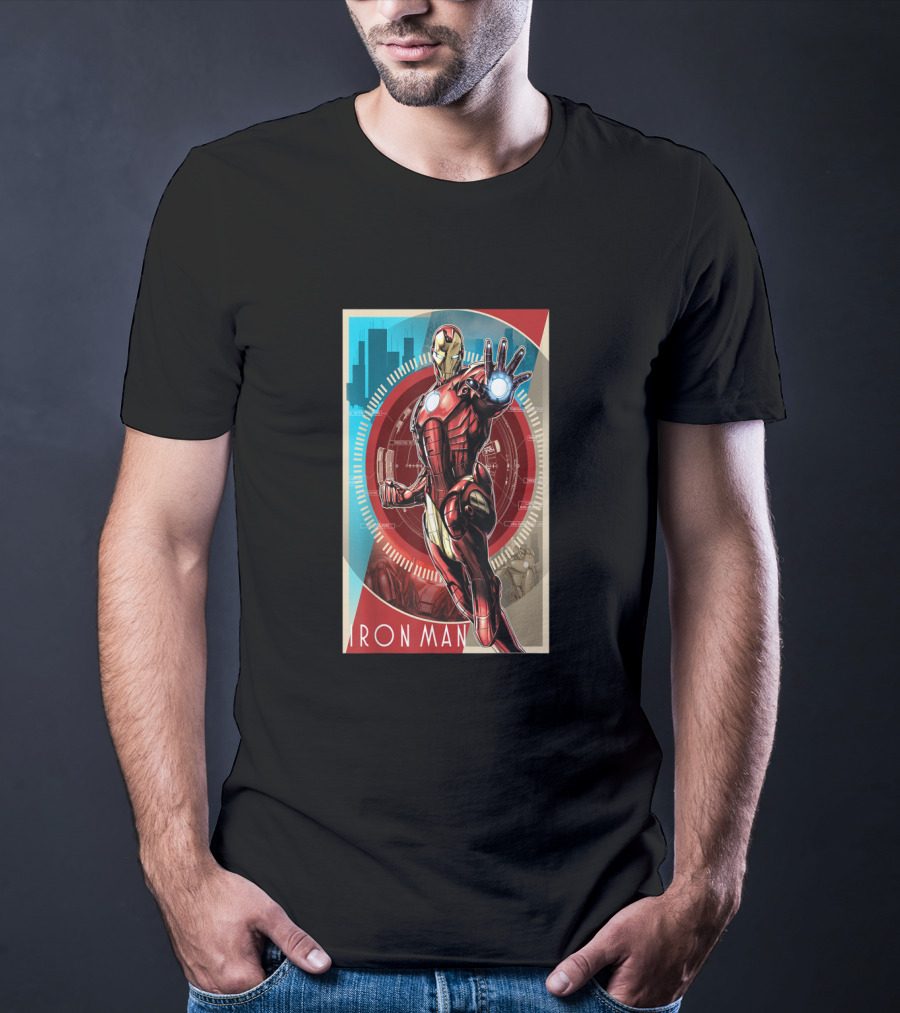 Marvel Iron Man Vintage Tech Futuristic Cityscape T-Shirt