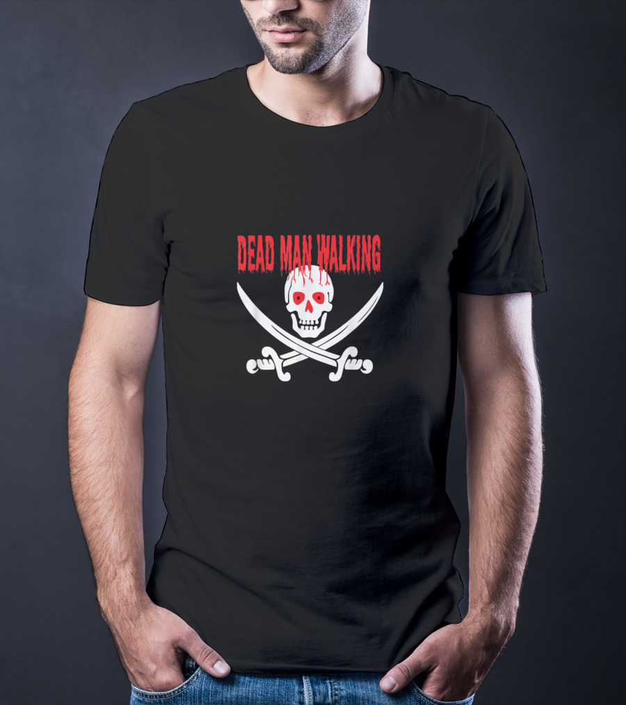 Dead Man Walking Bleeding Skull With Crossed Swords T-Shirt