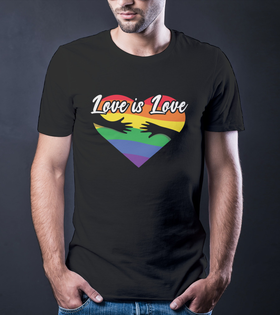 Love Is Love Heart With Hands And Rainbow Flag T-Shirt
