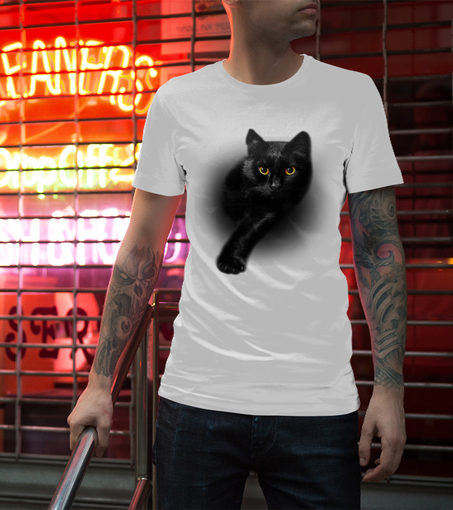 Black Cat Yellow Eyes Halloween T-Shirt