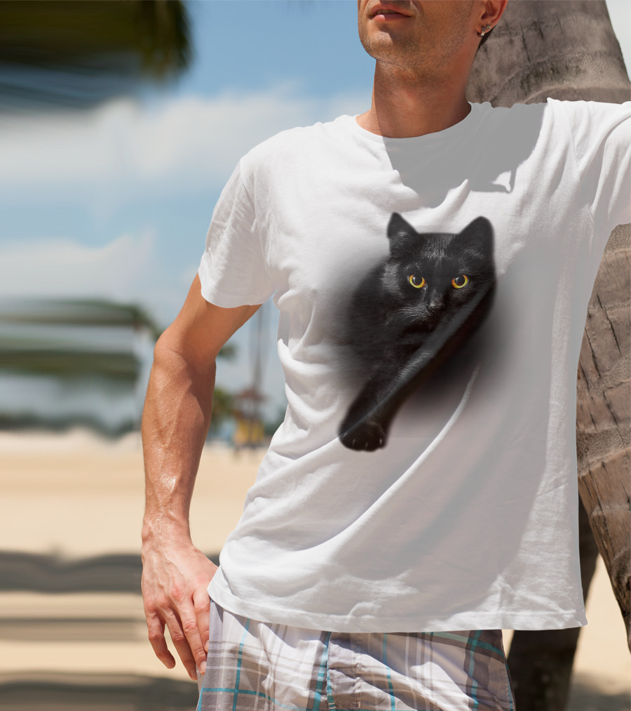Black Cat Yellow Eyes Halloween T-Shirt