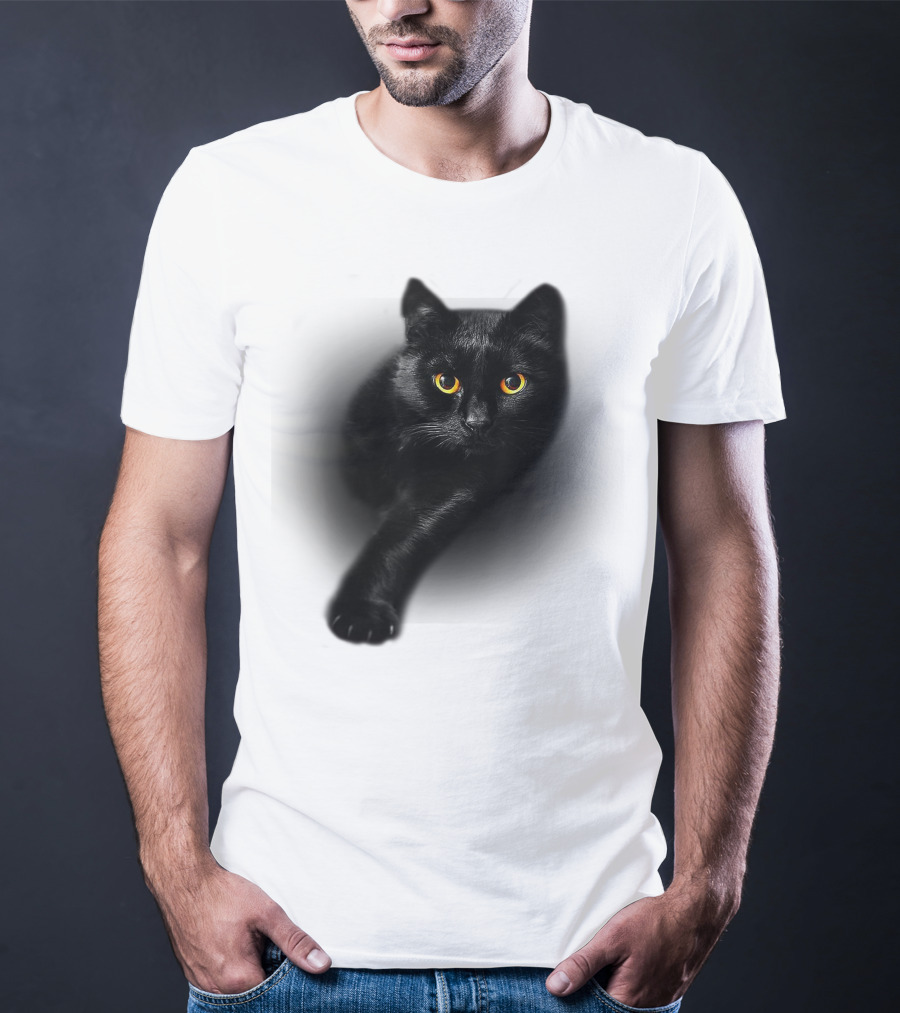 Black Cat Yellow Eyes Halloween T-Shirt