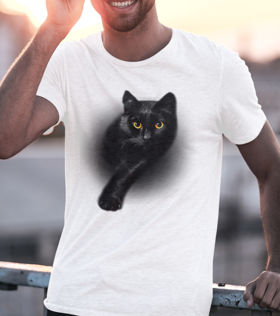 Black Cat Yellow Eyes Halloween T-Shirt