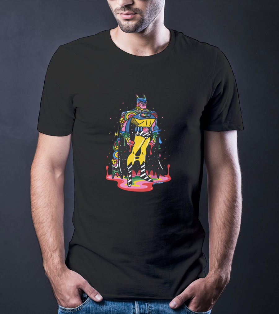 Batman Doodle Rainbow Batman Colorful Dripping Cape And Suit T-Shirt