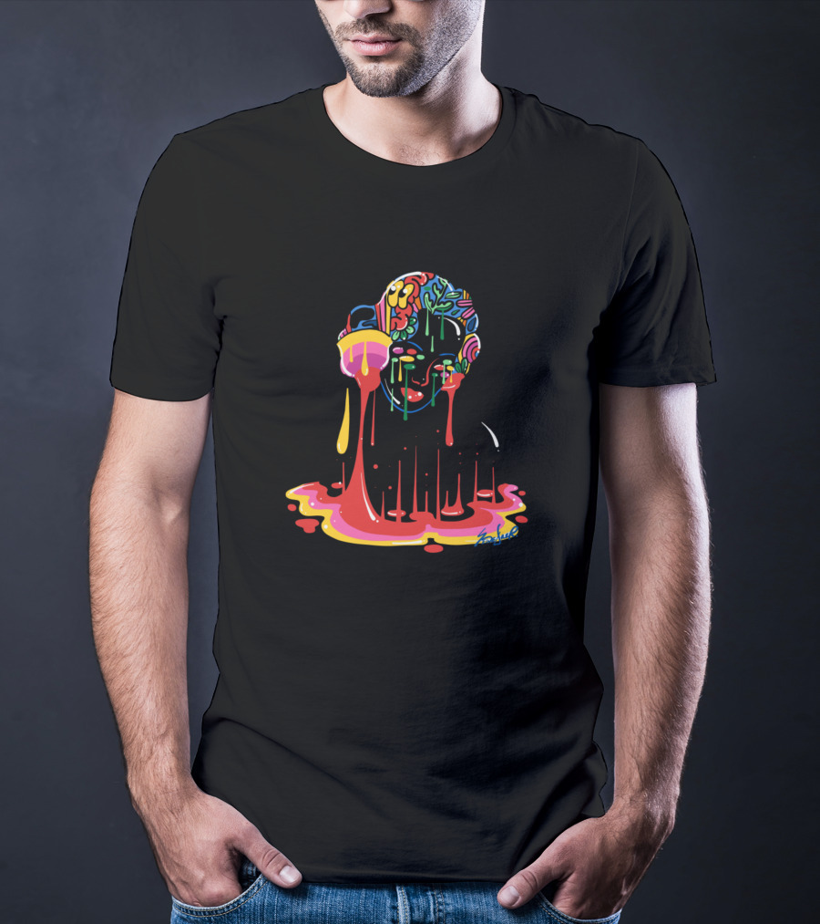 Female Empowerment Vibrant Doodle Girl Bust Psychedelic Colors T-Shirt