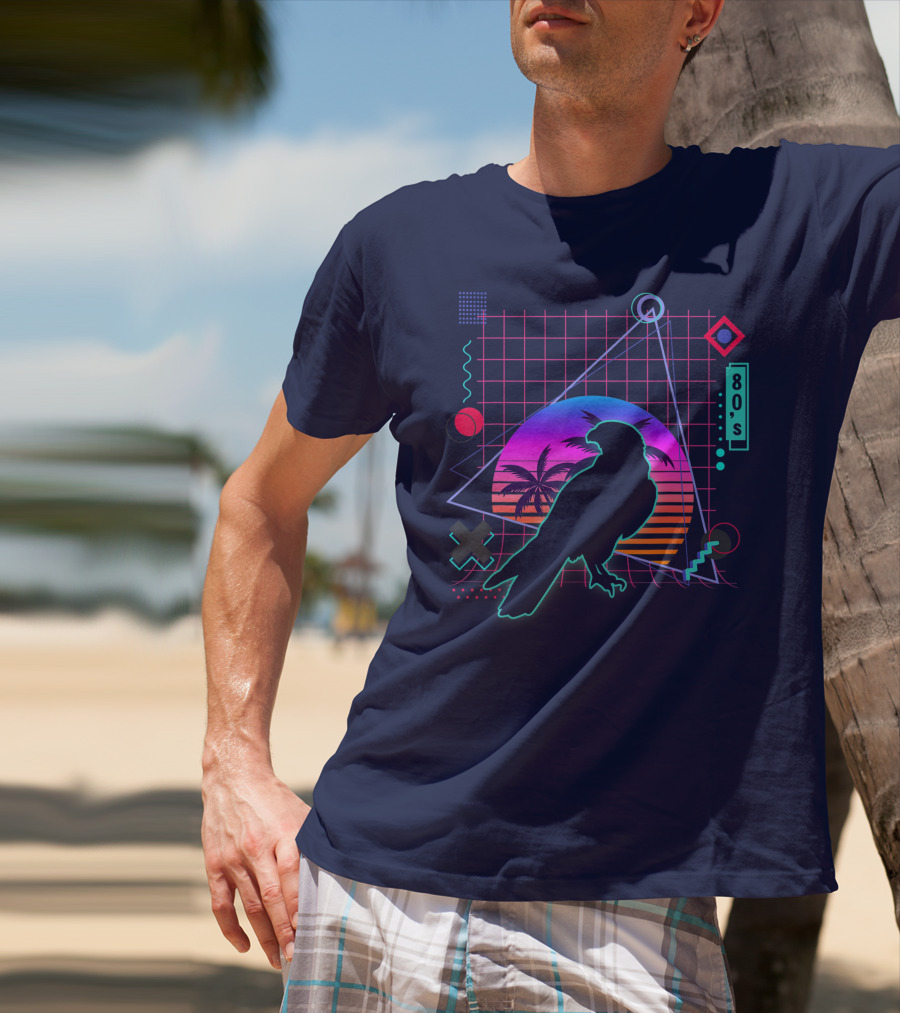 Peregrine Falcon Vaporwave Aesthetic 80s Style Grid And Sunset T-Shirt