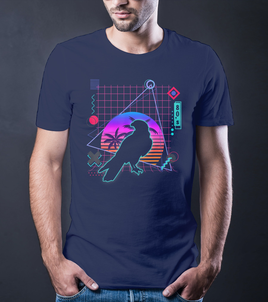 Peregrine Falcon Vaporwave Aesthetic 80s Style Grid And Sunset T-Shirt