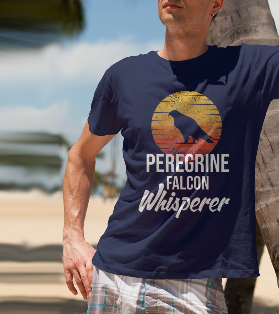 Peregrine Falcon Whisperer Bird Nature Silhouette Retro Sun T-Shirt