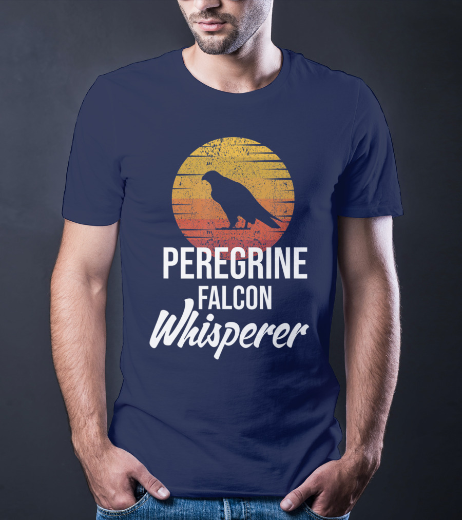 Peregrine Falcon Whisperer Bird Nature Silhouette Retro Sun T-Shirt