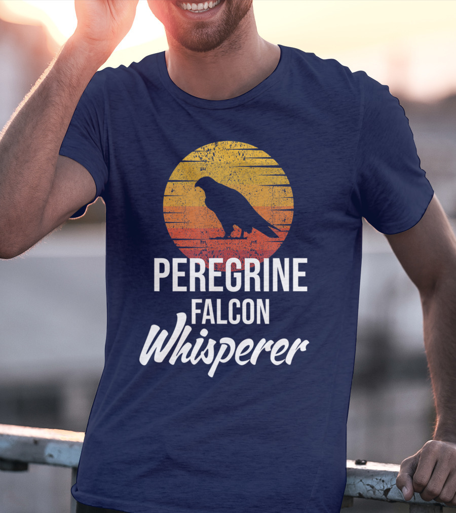 Peregrine Falcon Whisperer Bird Nature Silhouette Retro Sun T-Shirt