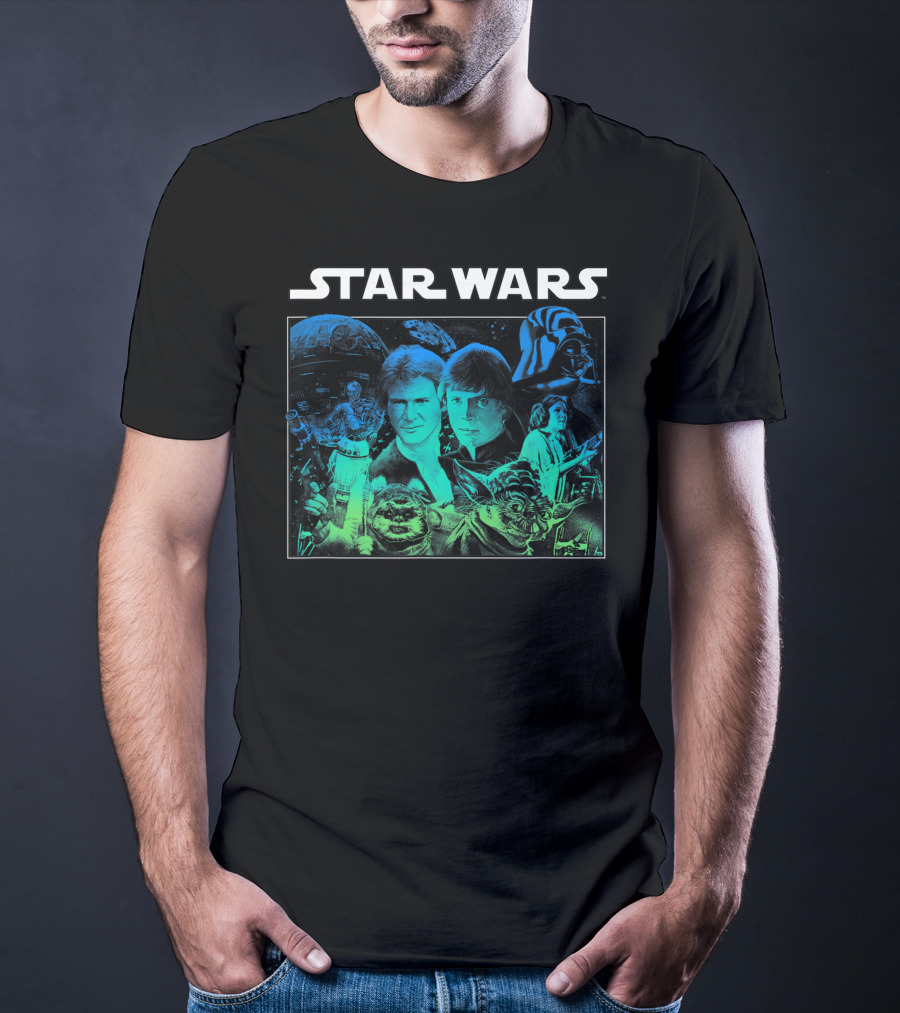 Star Wars Cast Return Of The Jedi Starry Darth Vader Yoda Han Luke Leia T-Shirt