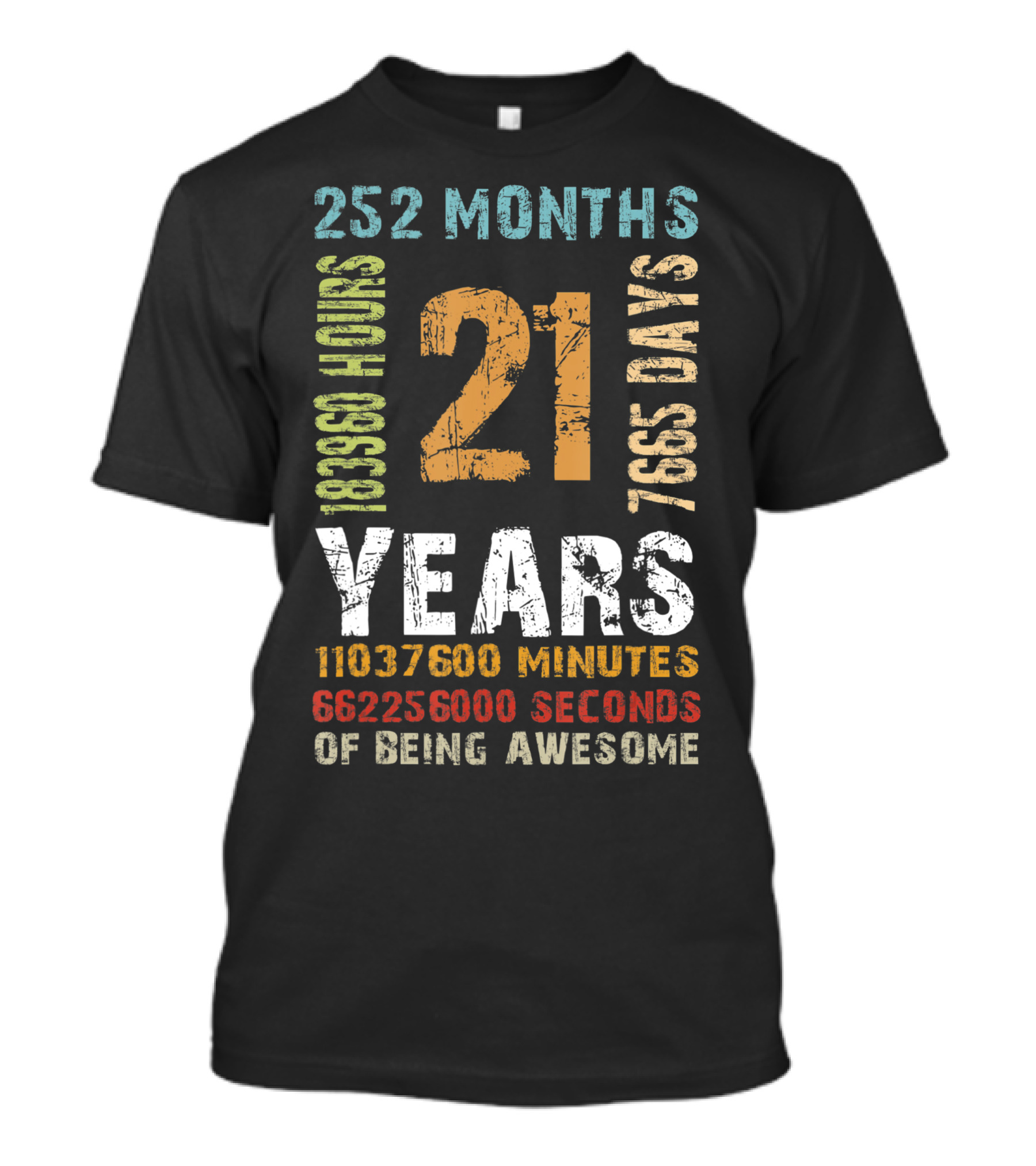 21st Birthday 21 Years Old 252 Months 183960 Hours 7665 Days Vintage Decor Mens T-Shirt