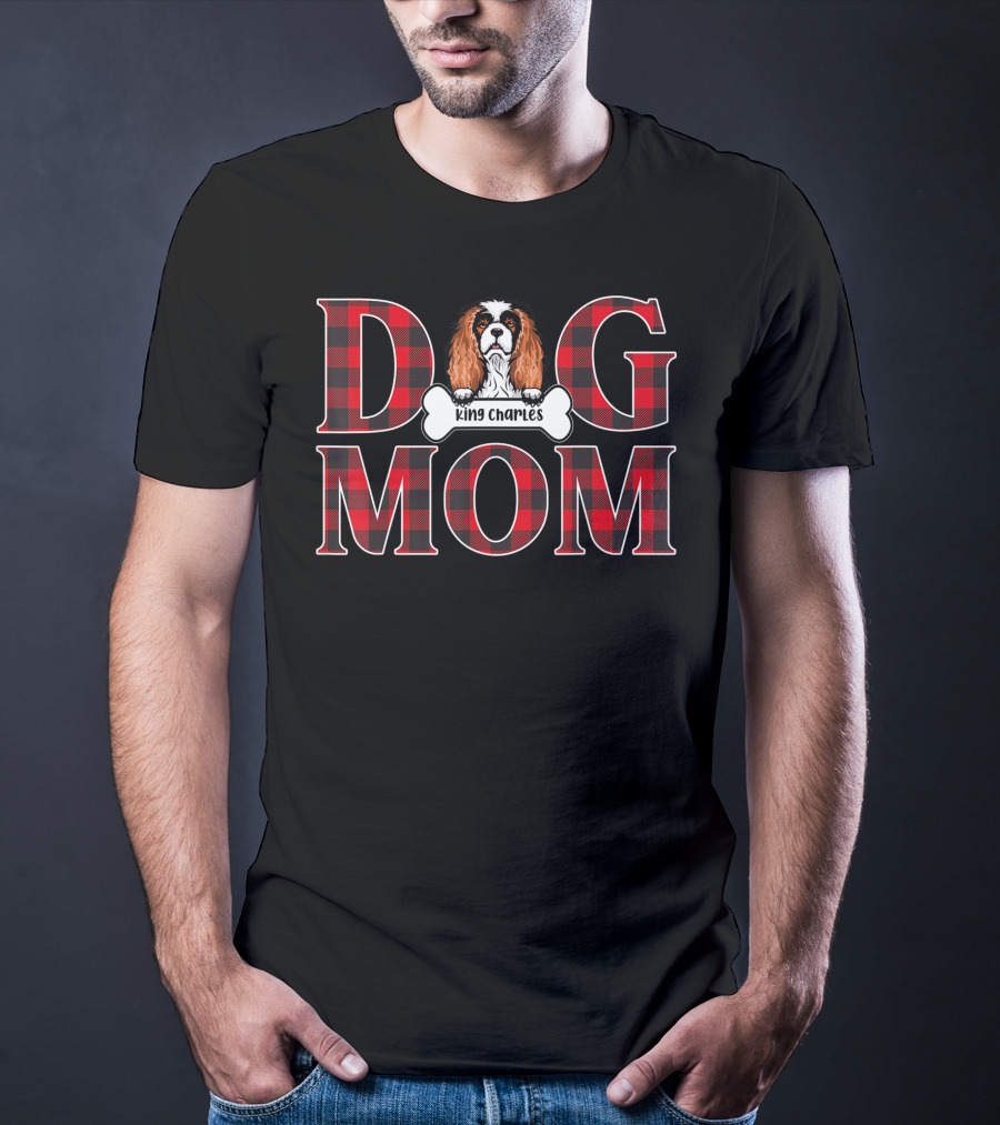 Dog Mom King Charles Red Plaid Pet Lover T-Shirt