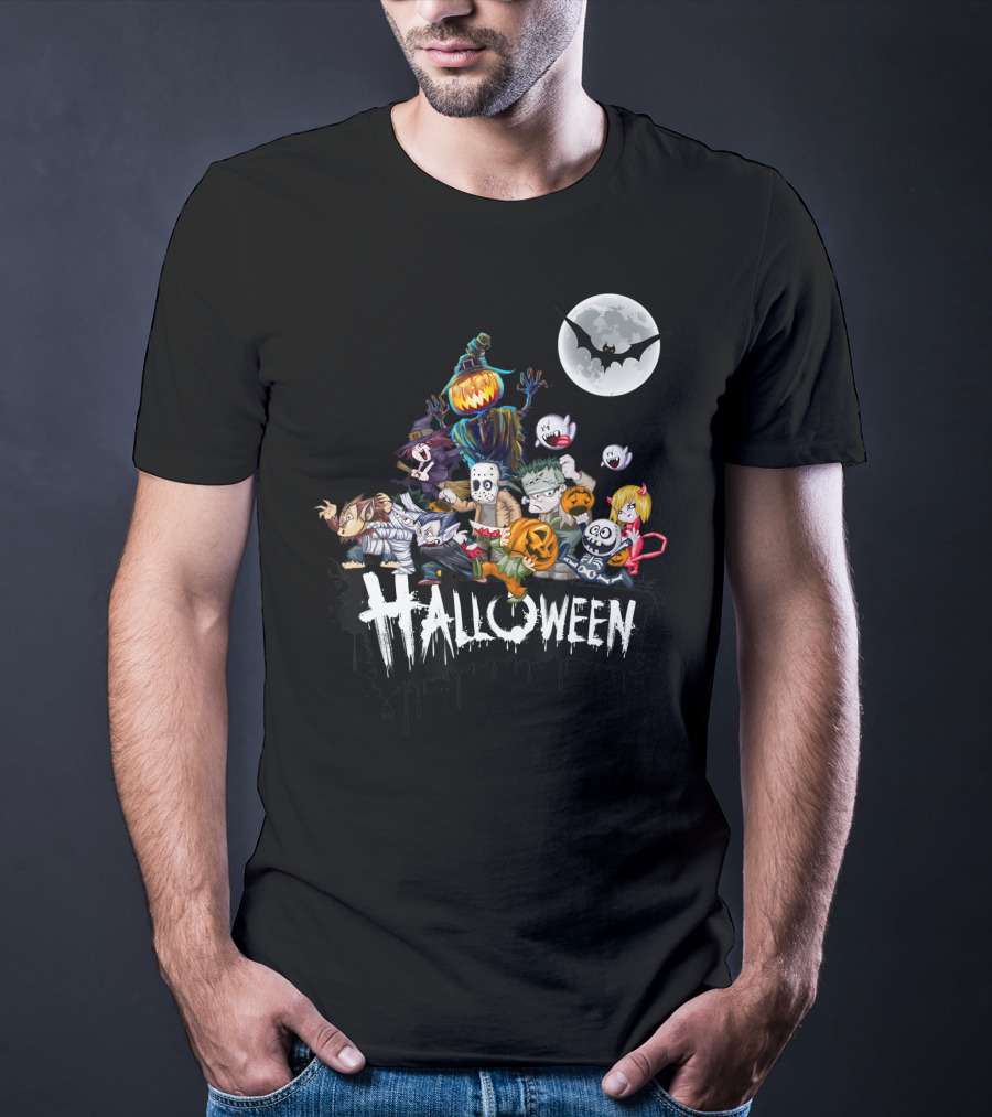 Character Halloween Pumpkin Scarecrow Moon Ghosts Bat Halloween T-Shirt